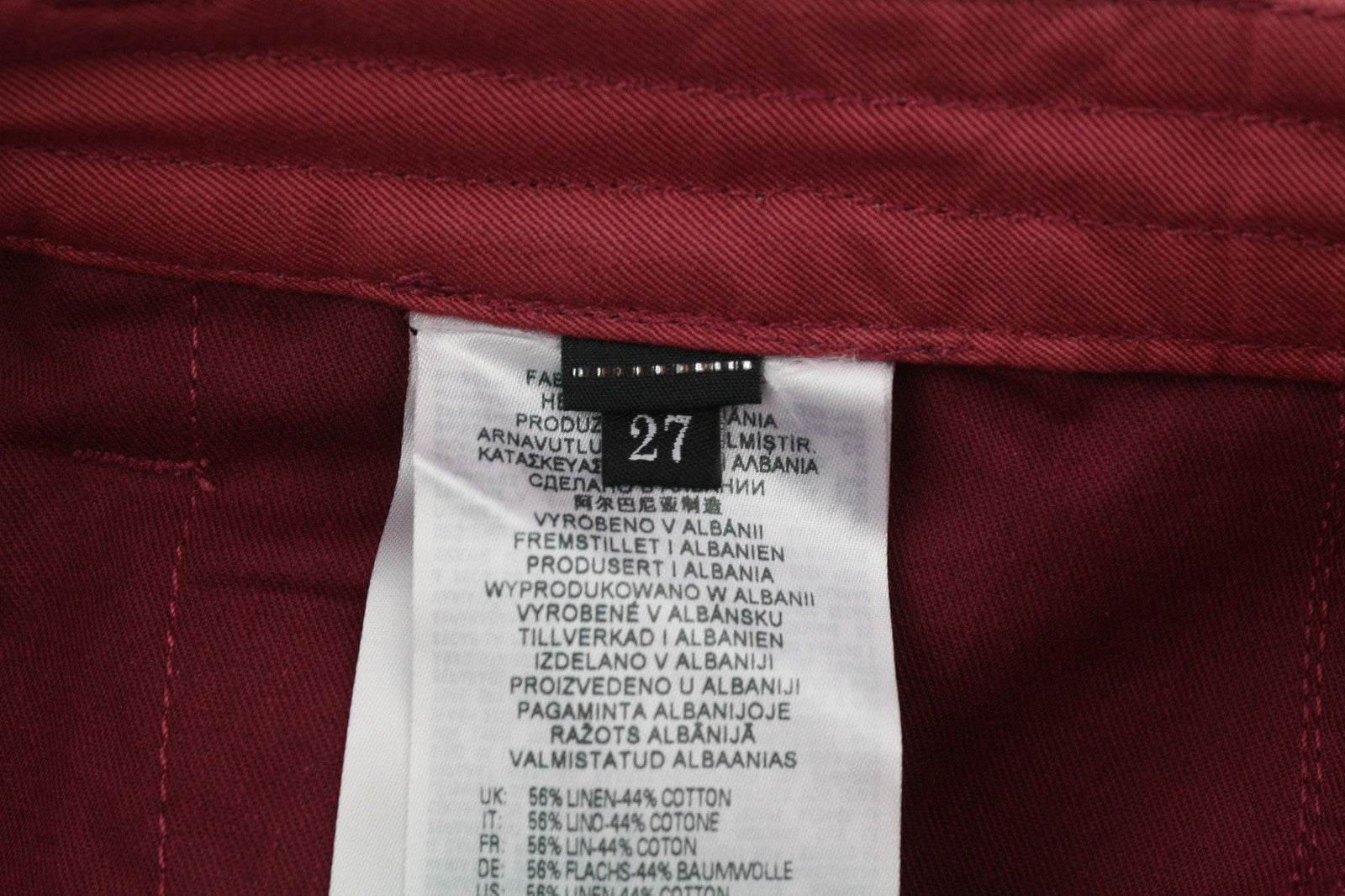 DIESEL P-Giulia moteriškos kelnės W27 bordo spalvos lino mišinio su krovininėmis kišenėmis, RRP 300 