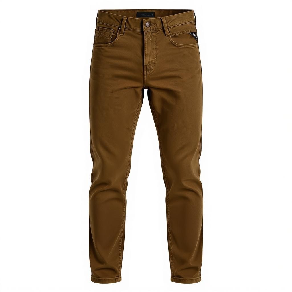 REPLAY Anbass Men's Trousers W30/L34 Brown Corduroy Slim Stretch Zip Fly Logo