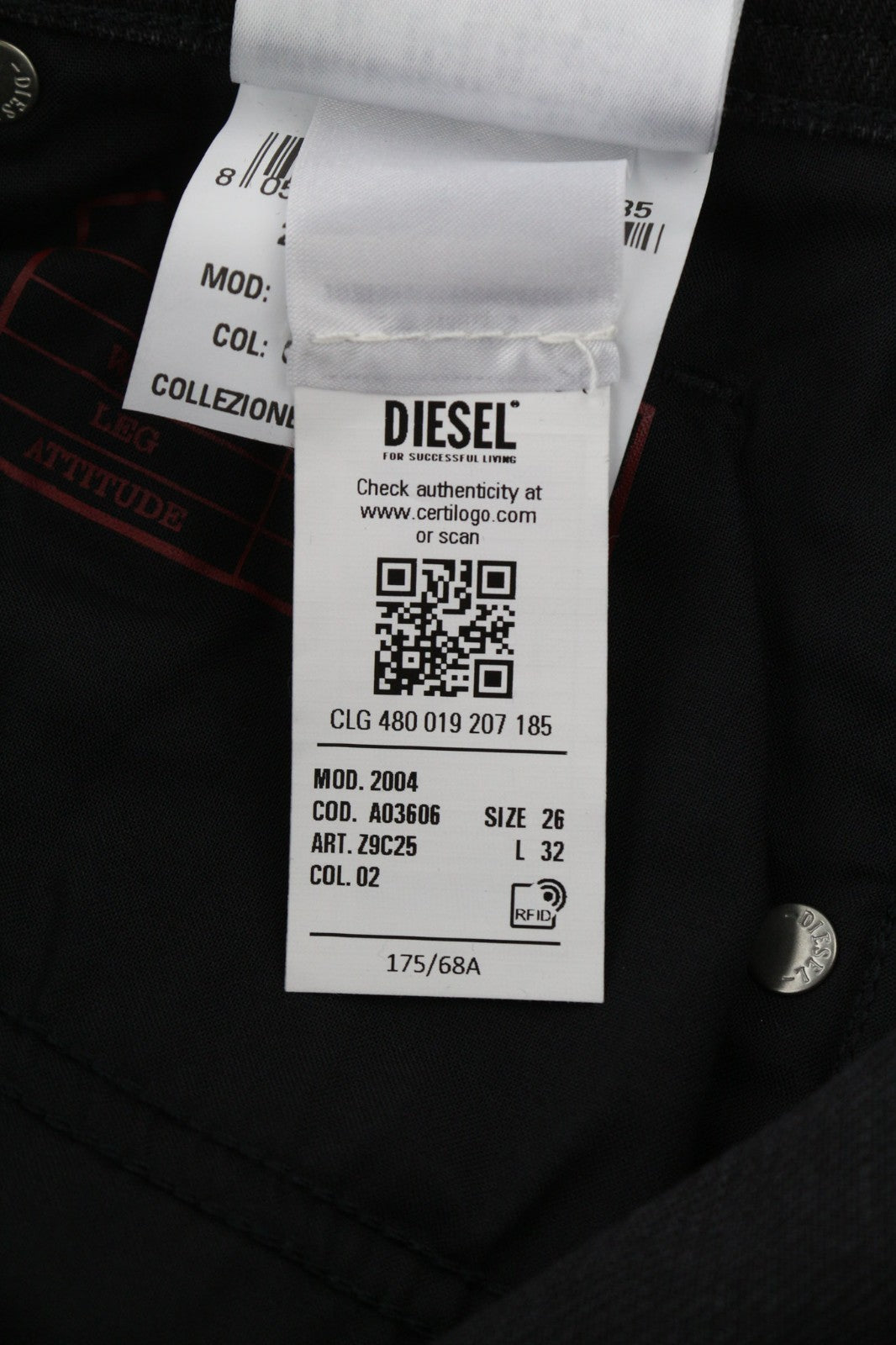 DIESEL 2004 5Pockets Z9C25 Women's Jeans W26/L32 Black Slim Mid Waist RRP185