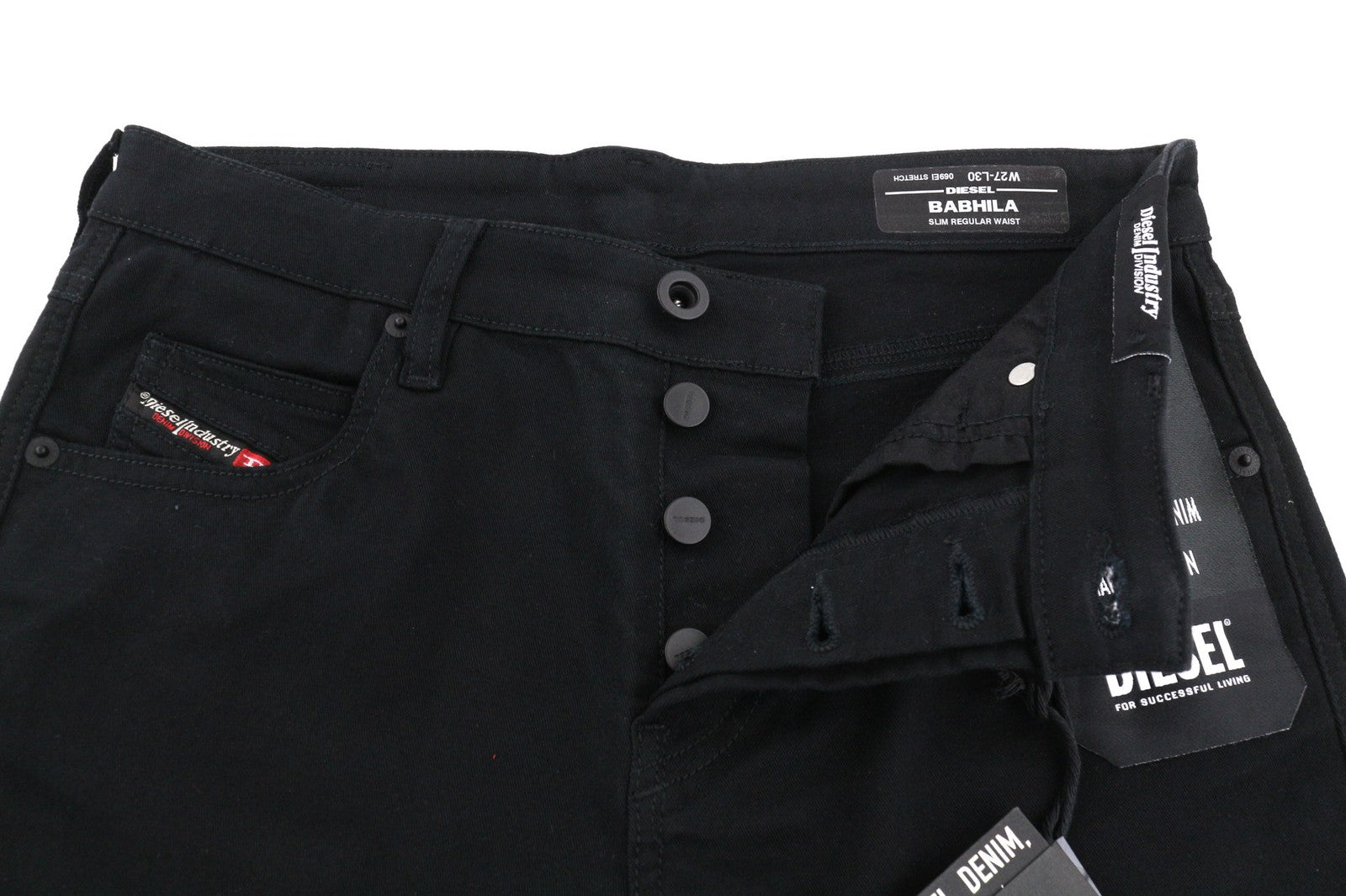 DIESEL Babhila 069EI Women's Jeans W27 Black Slim Regular Waist Stretch Button