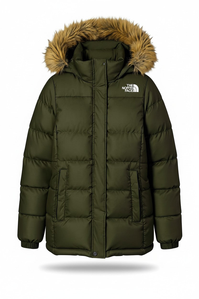 THE NORTH FACE Gotham Women's Jacket S Khaki 550 Down Hooded Quilted