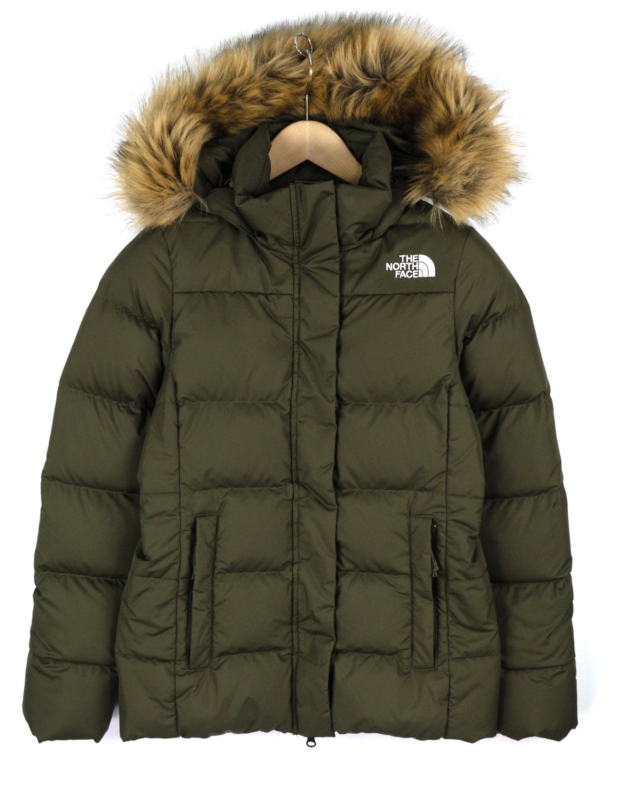 THE NORTH FACE Gotham Women's Jacket S Khaki 550 Down Hooded Quilted