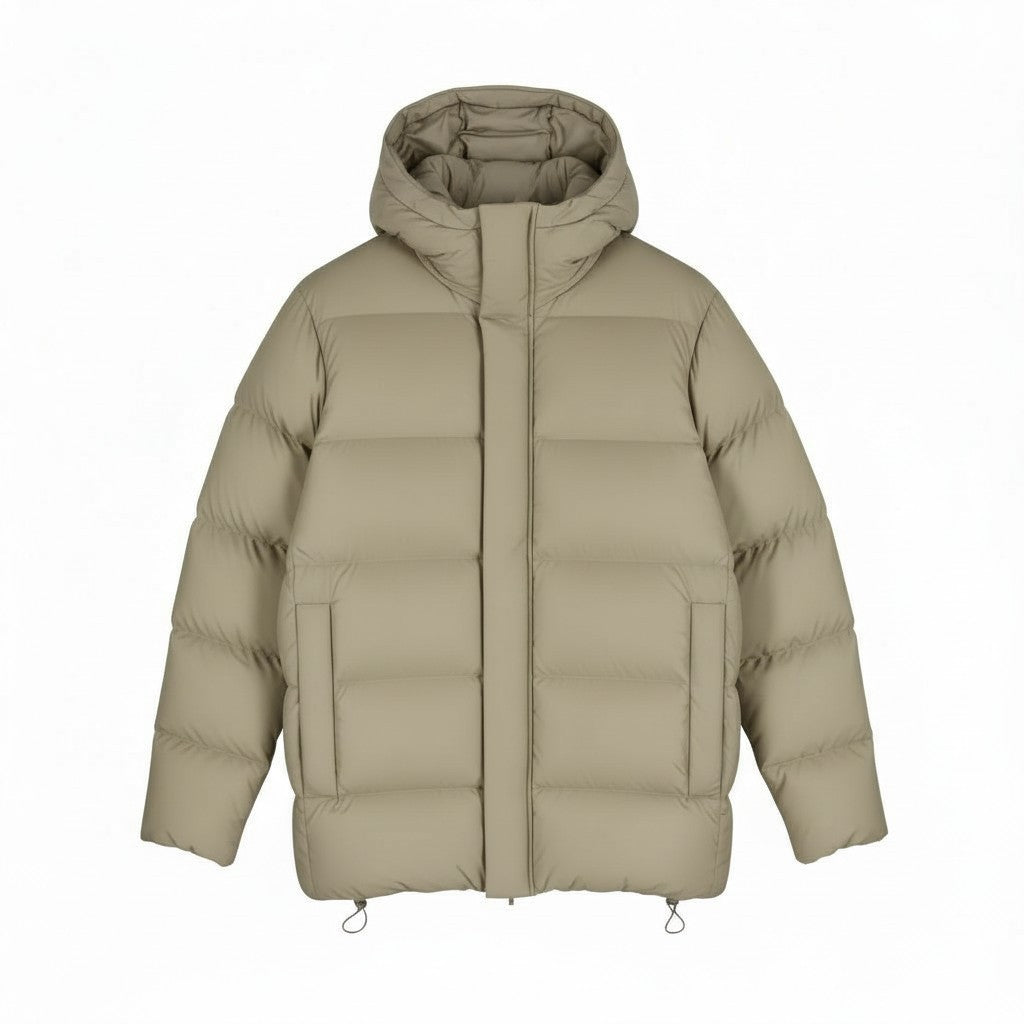 THE NORTH FACE Men's Jacket M Beige 700 Down Hooded Quilted Puffer Logo