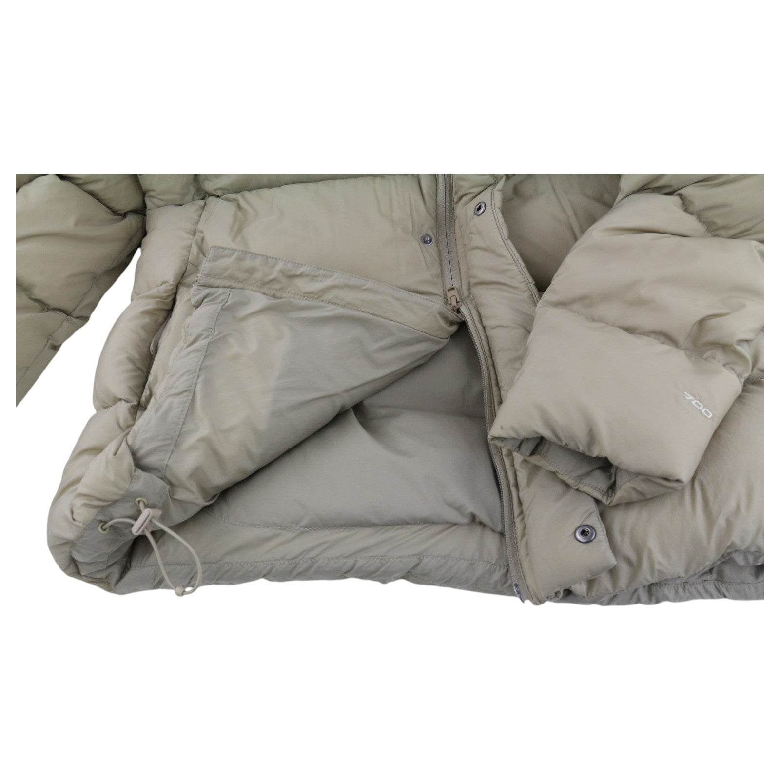 THE NORTH FACE vyriška striukė M Beige 700 Down striukė su gobtuvu ir dygsniuotu pūkuotu logotipu 