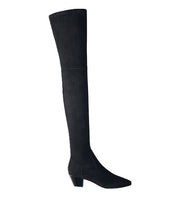 MAJE Flikuio Women's Boots UK4 Black Leather Thigh High Elastic Thin Heel