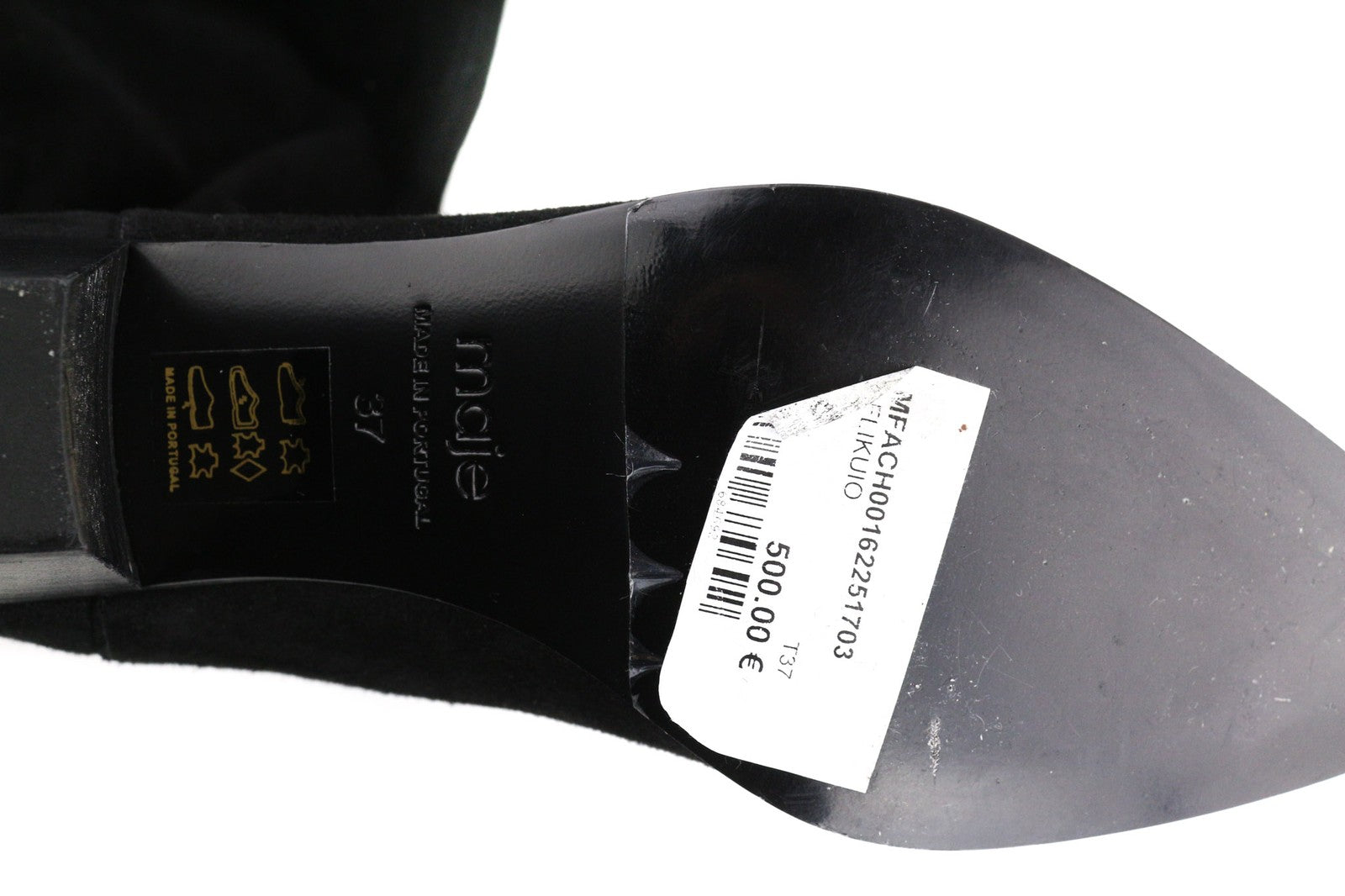 MAJE Flikuio Women's Boots UK4 Black Leather Thigh High Elastic Thin Heel