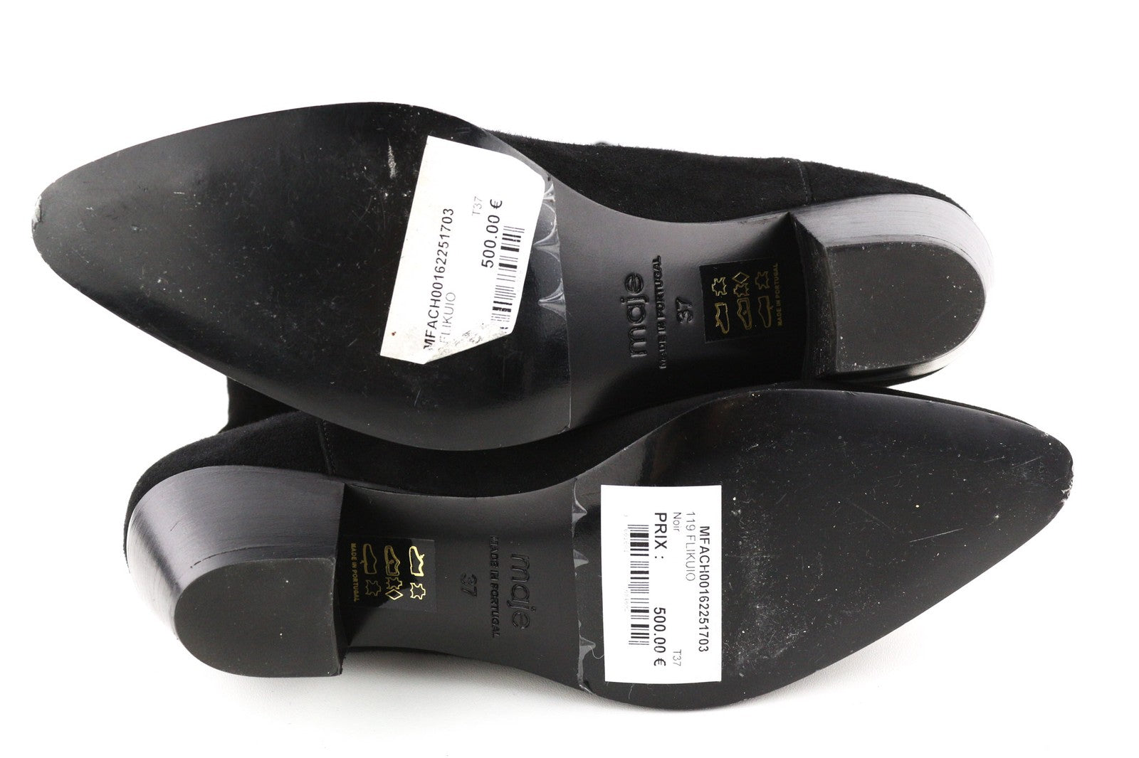 MAJE Flikuio Women's Boots UK4 Black Leather Thigh High Elastic Thin Heel