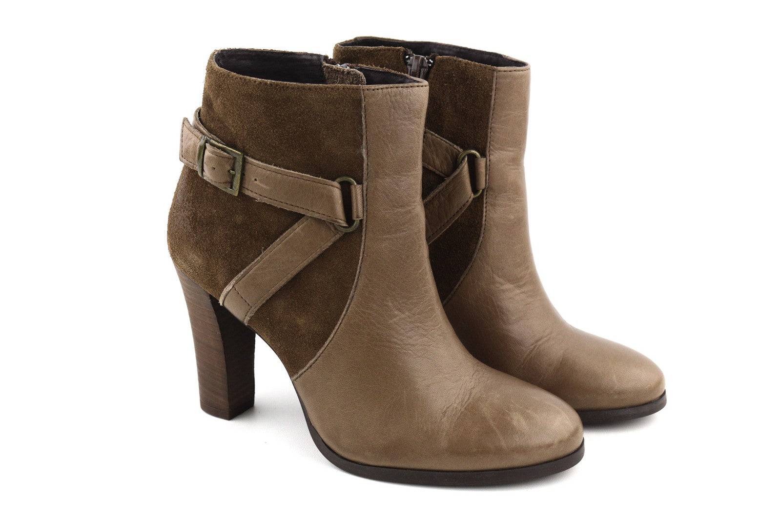 JONAK Women's Boots UK3.5 EU36 Brown Suede Zip Almond Toe High Heel Buckle