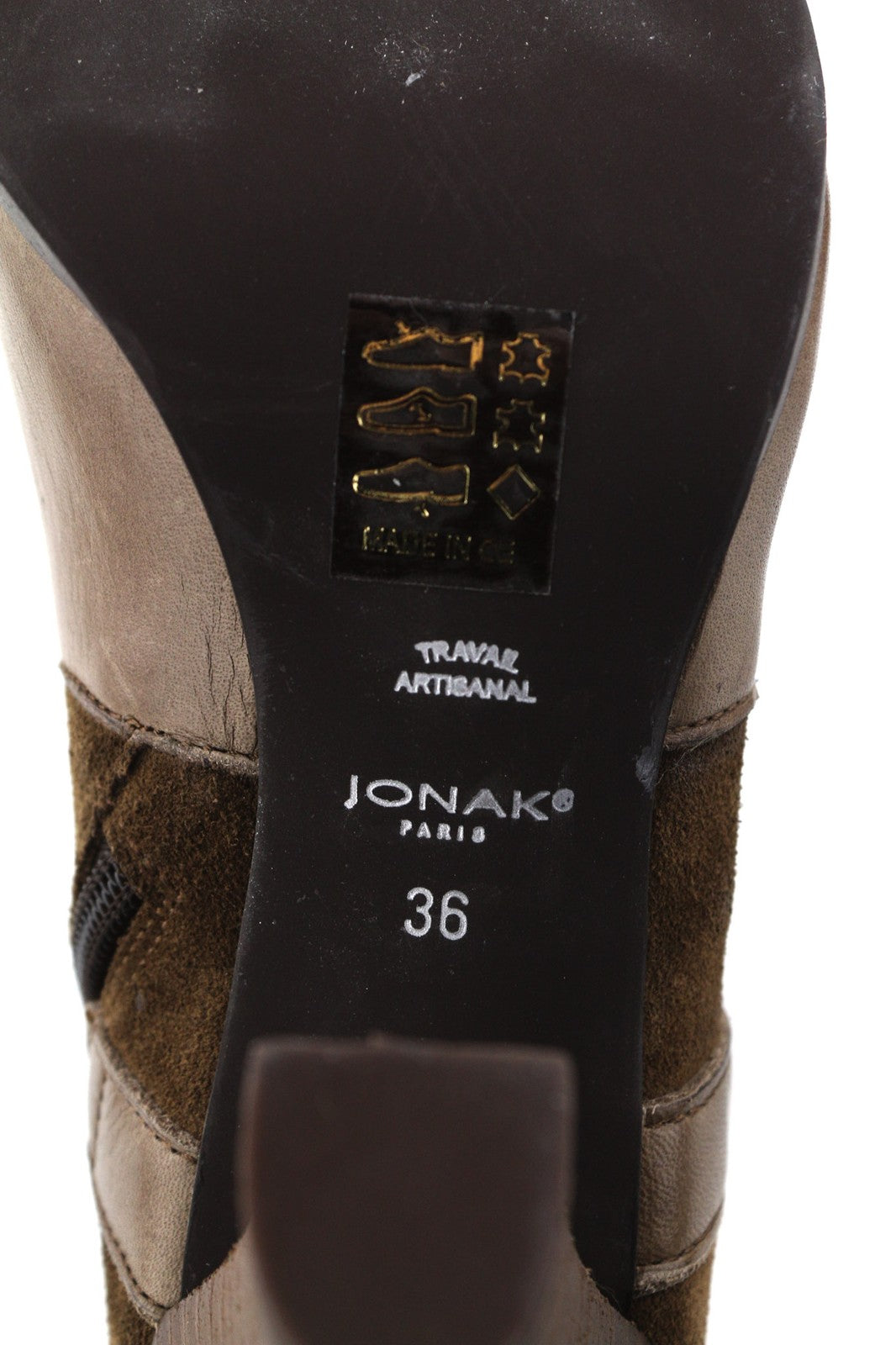 JONAK Women's Boots UK3.5 EU36 Brown Suede Zip Almond Toe High Heel Buckle