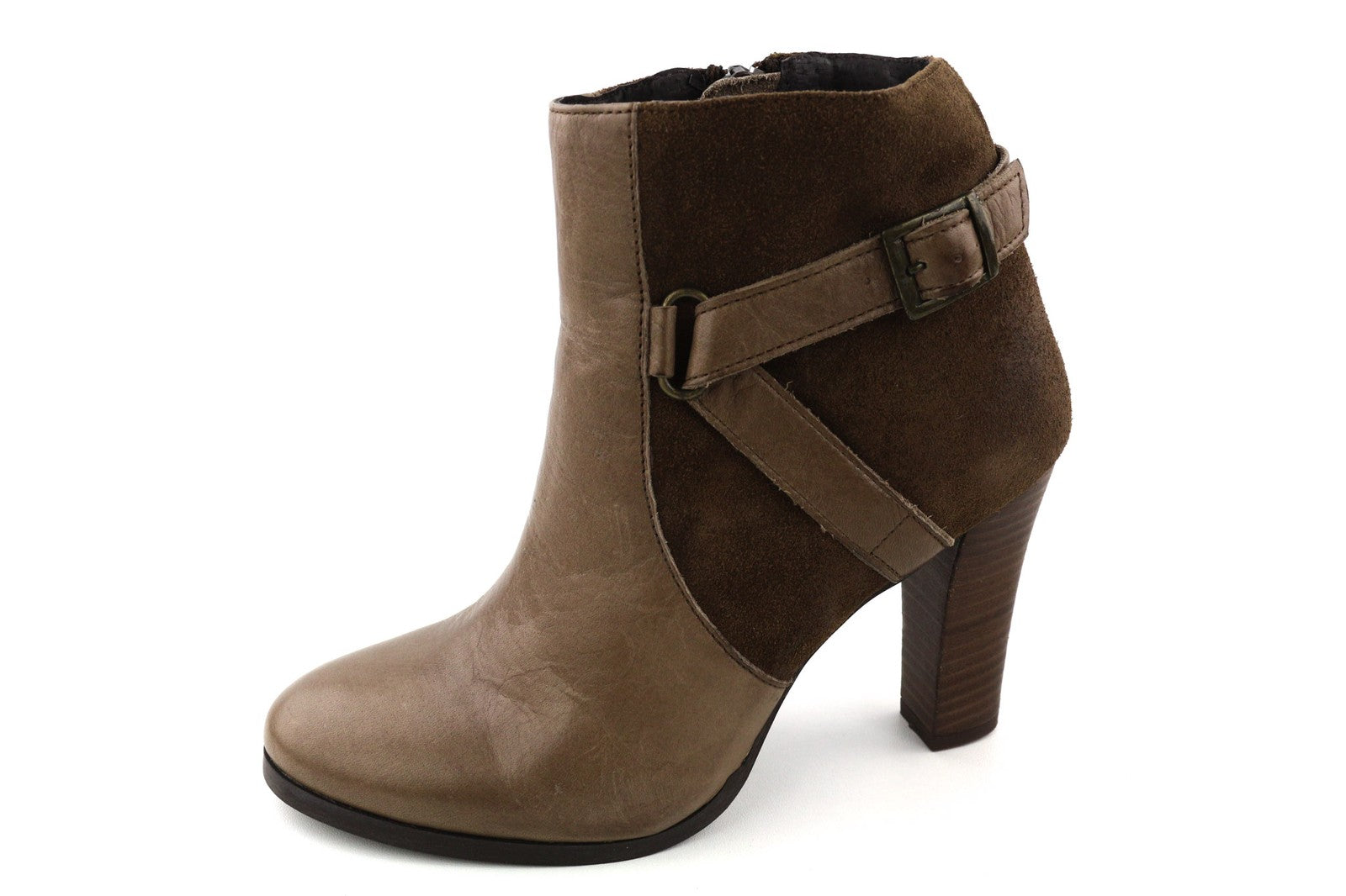 JONAK Women's Boots UK3.5 EU36 Brown Suede Zip Almond Toe High Heel Buckle