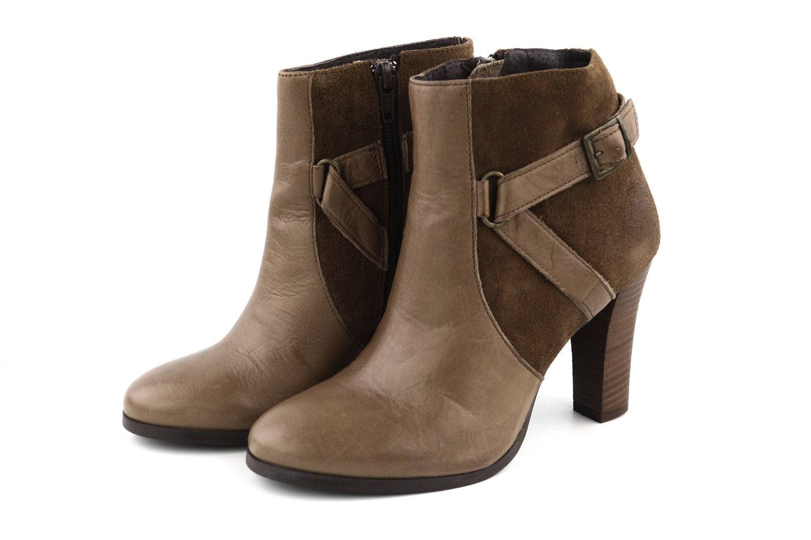 JONAK Women's Boots UK3.5 EU36 Brown Suede Zip Almond Toe High Heel Buckle