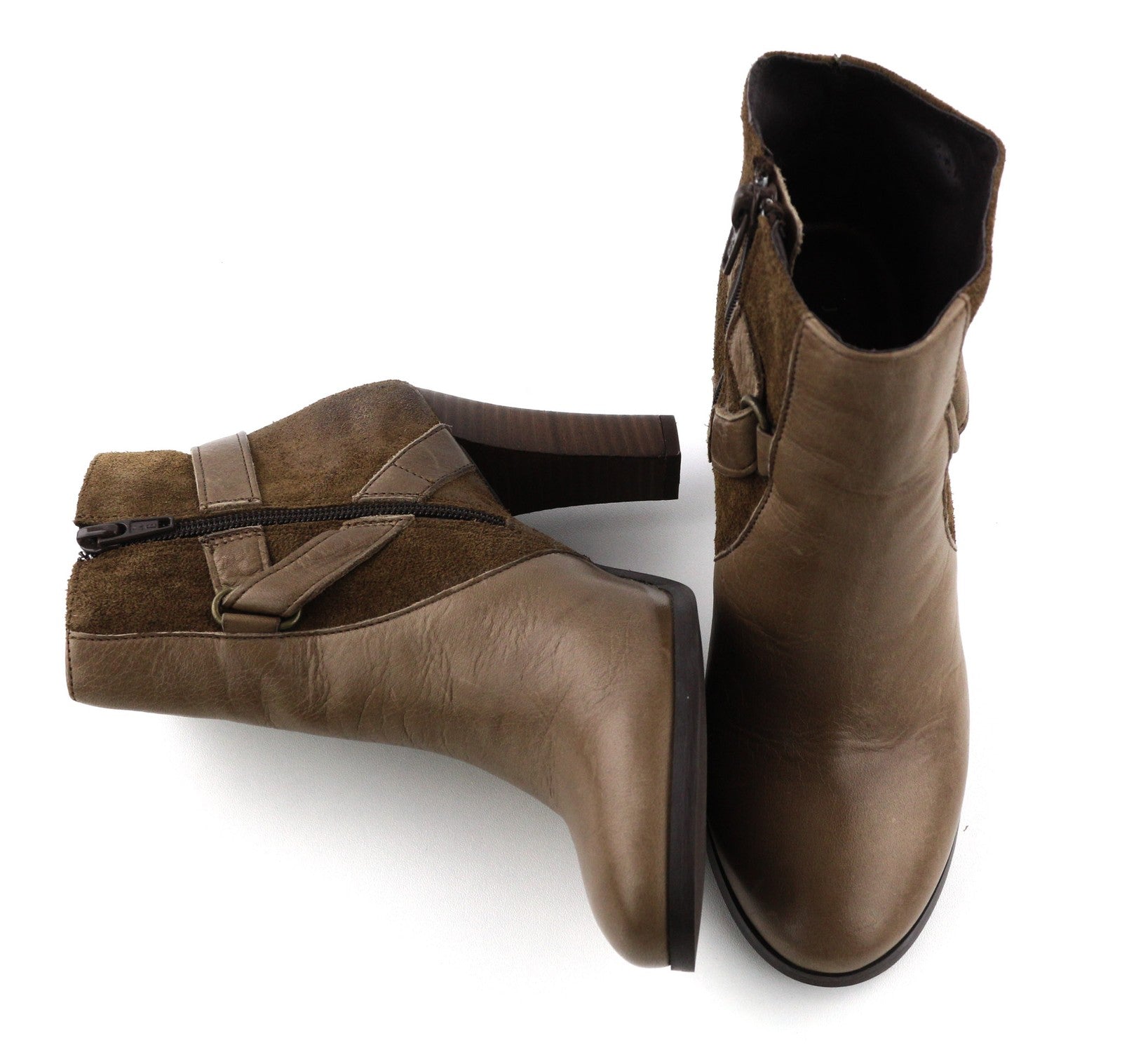 JONAK Women's Boots UK3.5 EU36 Brown Suede Zip Almond Toe High Heel Buckle