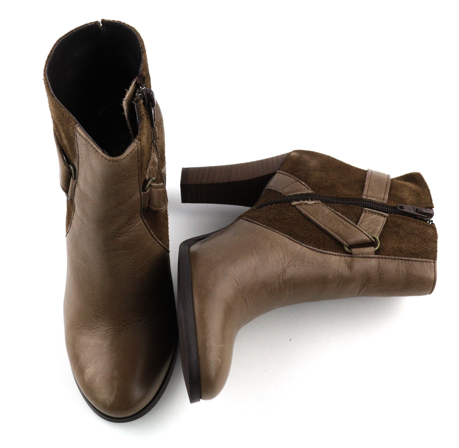 JONAK Women's Boots UK3.5 EU36 Brown Suede Zip Almond Toe High Heel Buckle