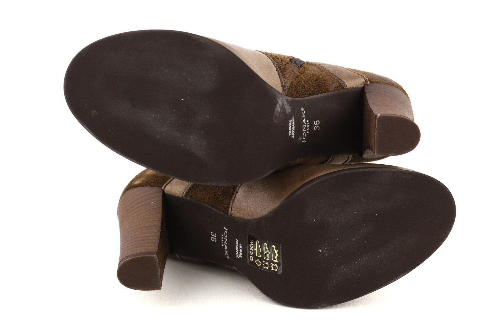 JONAK Women's Boots UK3.5 EU36 Brown Suede Zip Almond Toe High Heel Buckle