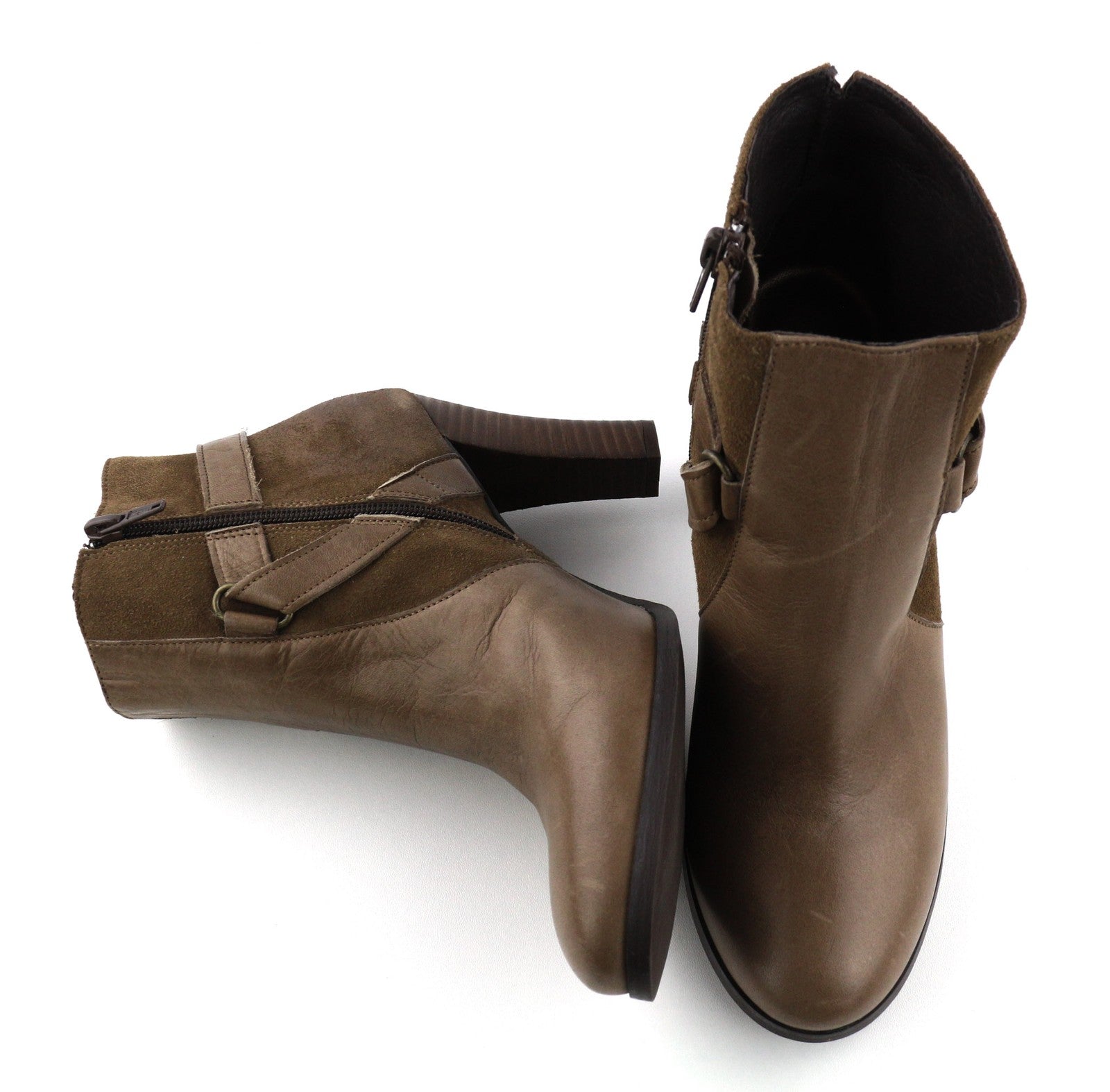 JONAK moteriški aulinukai UK6.5 EU39 rudi zomšiniai, su užtrauktuku, migdolų nosimi, plonu kulnu ir sagtimi 