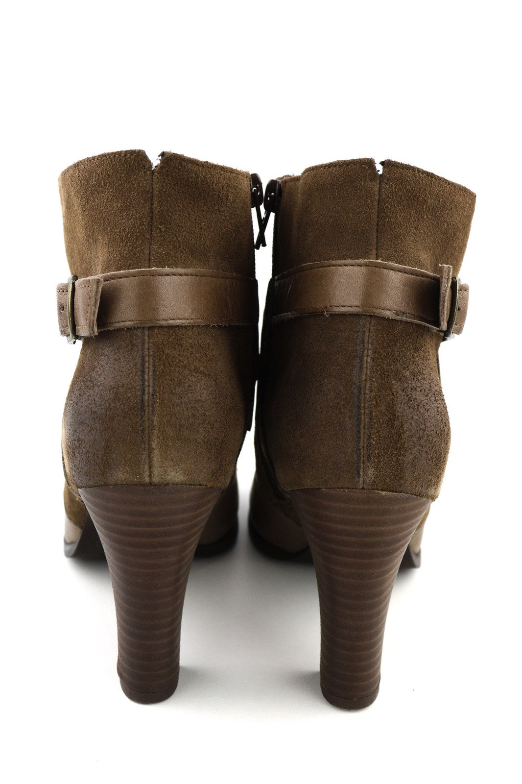 JONAK moteriški aulinukai UK6.5 EU39 rudi zomšiniai, su užtrauktuku, migdolų nosimi, plonu kulnu ir sagtimi 