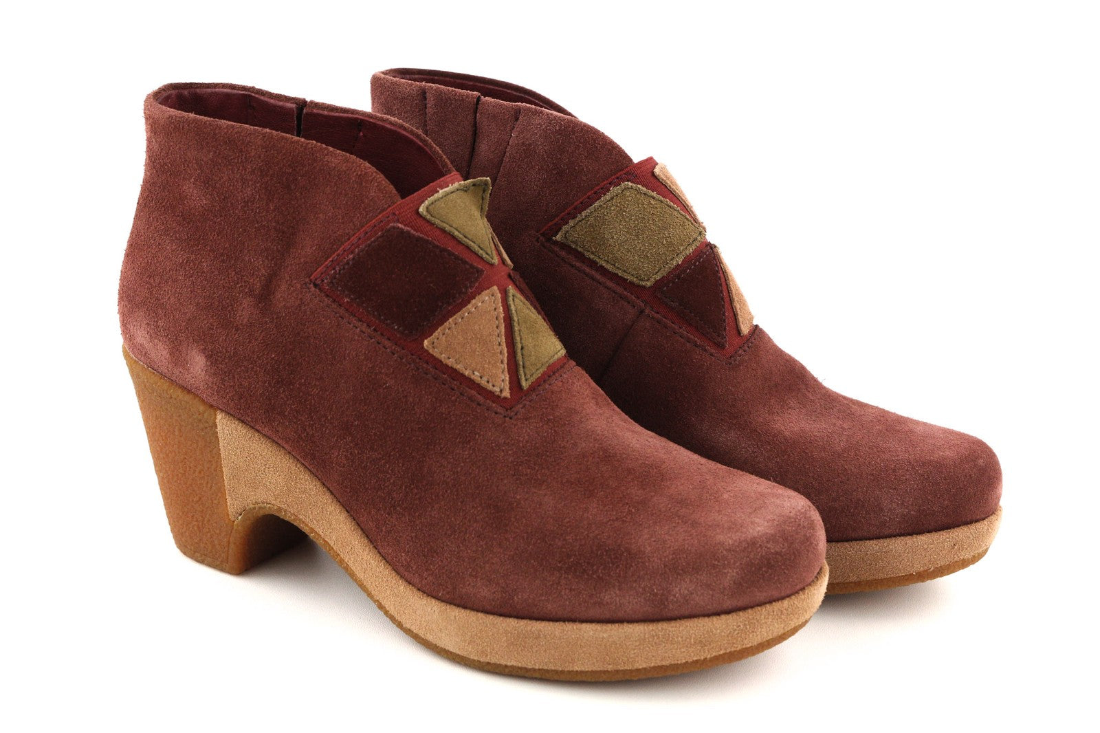 CAMPER Women's Boots UK4 EU37 Burgundy Suede Almond Toe Patch Heel Pull On
