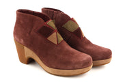 CAMPER Women's Boots UK4 EU37 Burgundy Suede Almond Toe Patch Heel Pull On