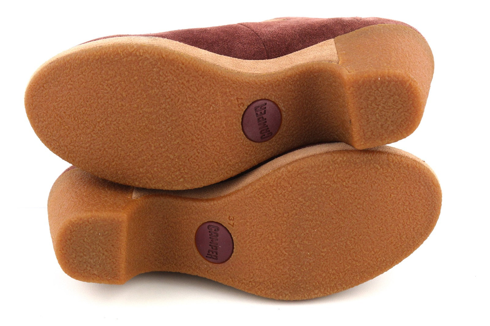CAMPER Women's Boots UK4 EU37 Burgundy Suede Almond Toe Patch Heel Pull On