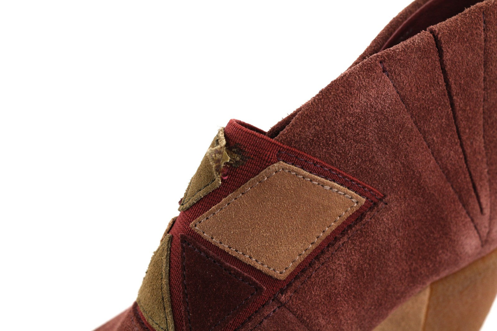 CAMPER Women's Boots UK4 EU37 Burgundy Suede Almond Toe Patch Heel Pull On