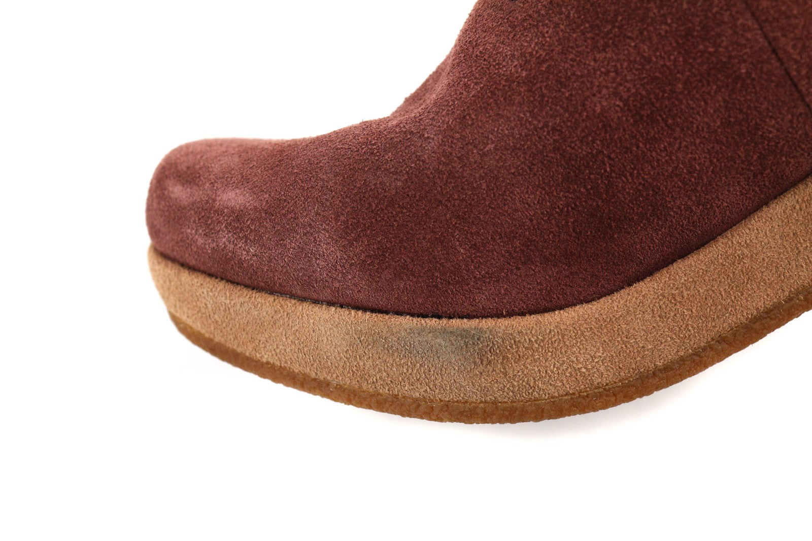 CAMPER Women's Boots UK4 EU37 Burgundy Suede Almond Toe Patch Heel Pull On