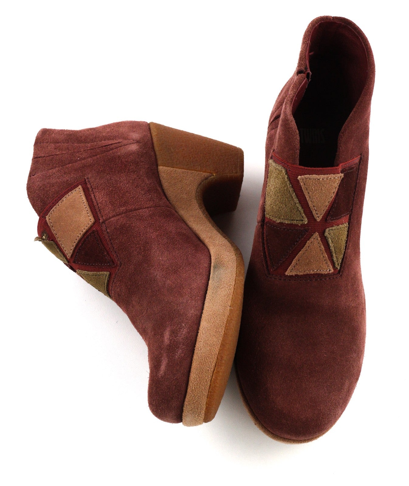 CAMPER Women's Boots UK4 EU37 Burgundy Suede Almond Toe Patch Heel Pull On