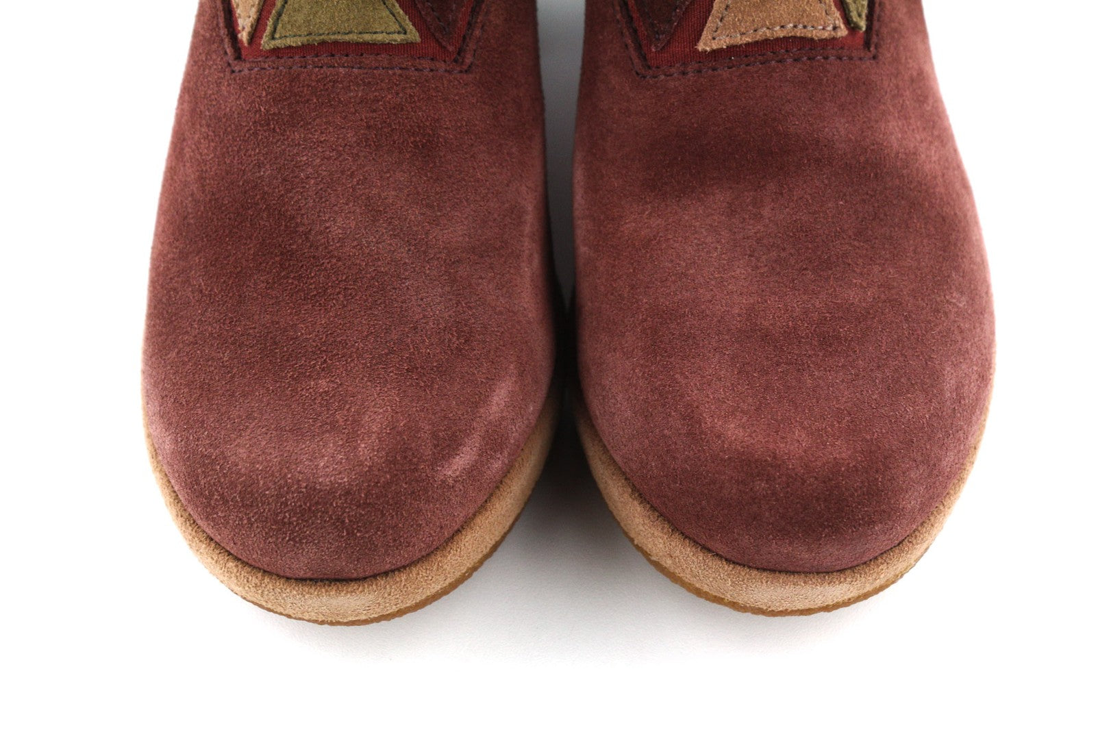 CAMPER Women's Boots UK4 EU37 Burgundy Suede Almond Toe Patch Heel Pull On