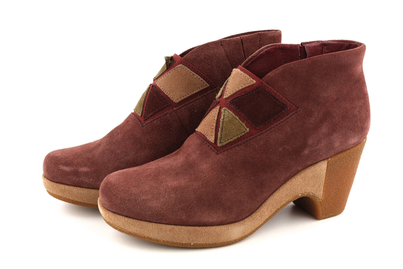 CAMPER Women's Boots UK4 EU37 Burgundy Suede Almond Toe Patch Heel Pull On