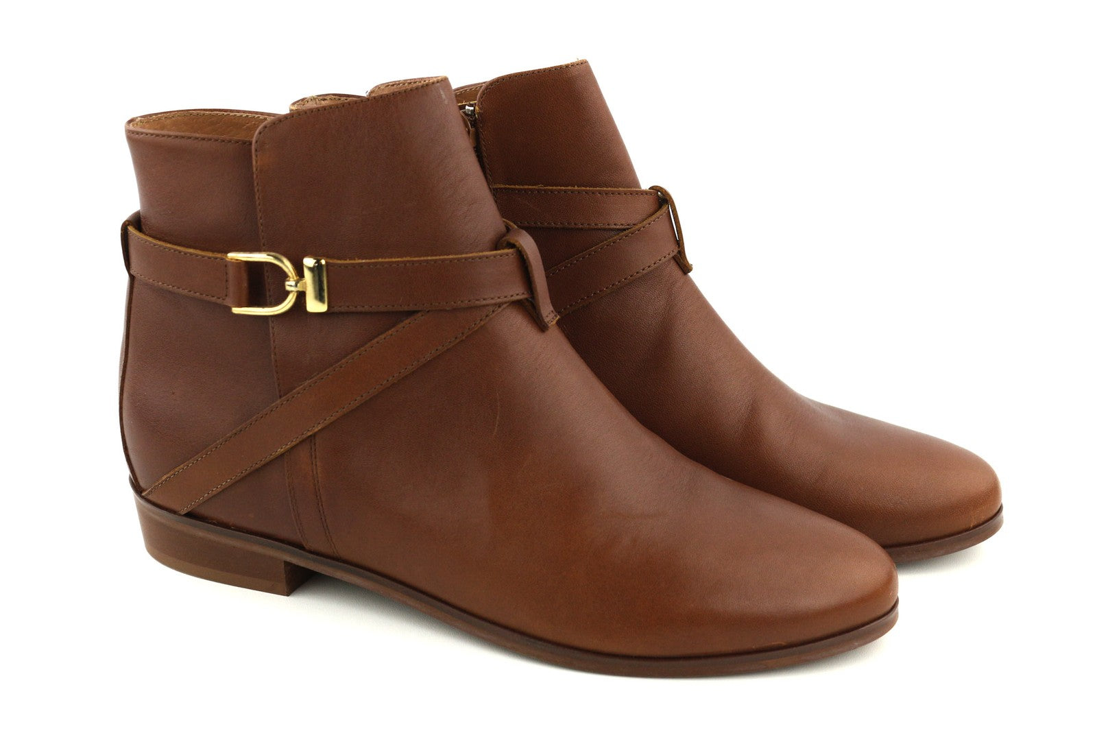 JONAK Women's Boots UK7.5 EU40 Brown Leather Almond Toe Ankle Zip Logo