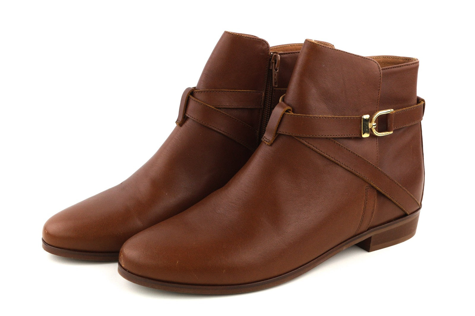 JONAK Women's Boots UK7.5 EU40 Brown Leather Almond Toe Ankle Zip Logo