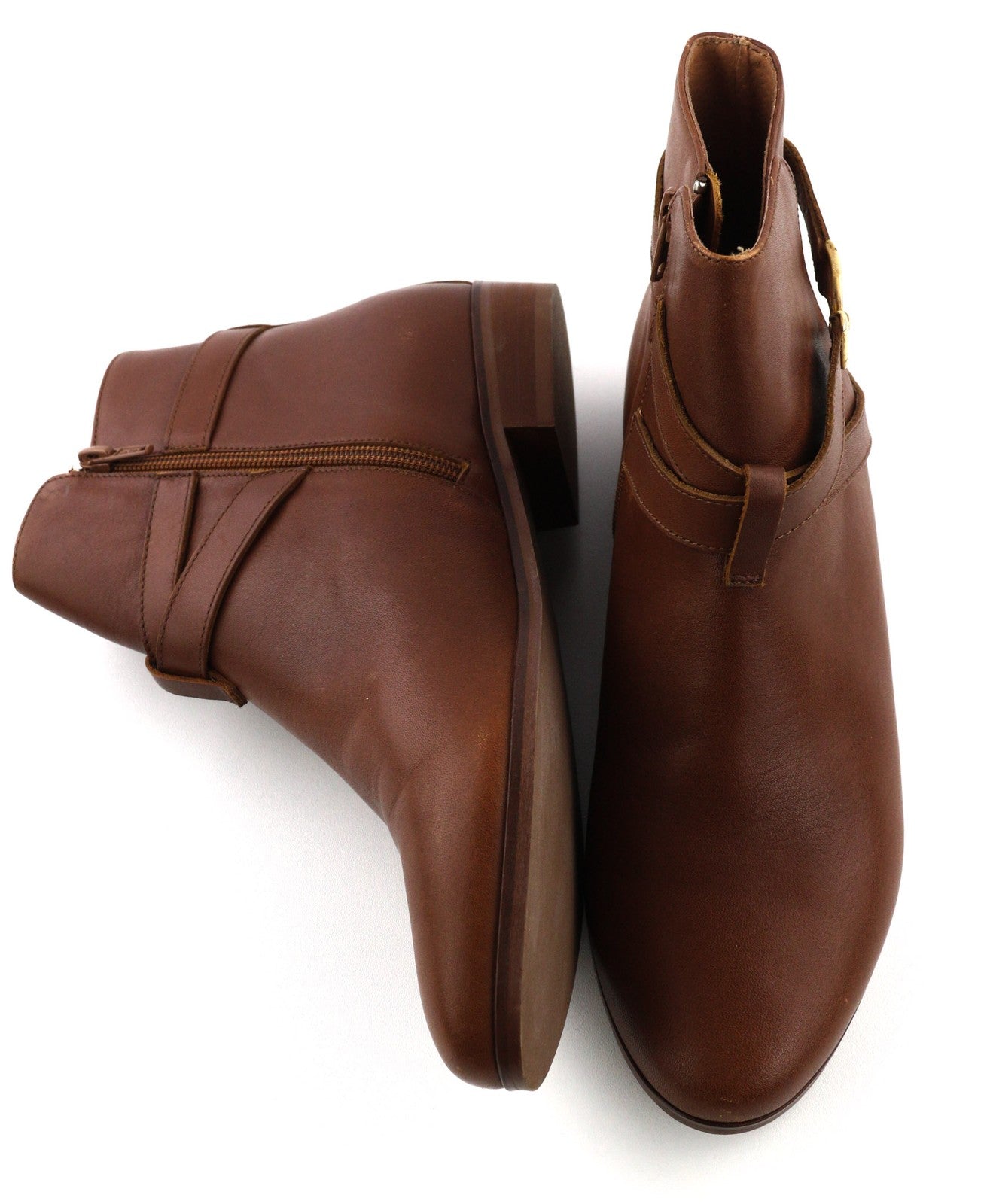 JONAK Women's Boots UK7.5 EU40 Brown Leather Almond Toe Ankle Zip Logo