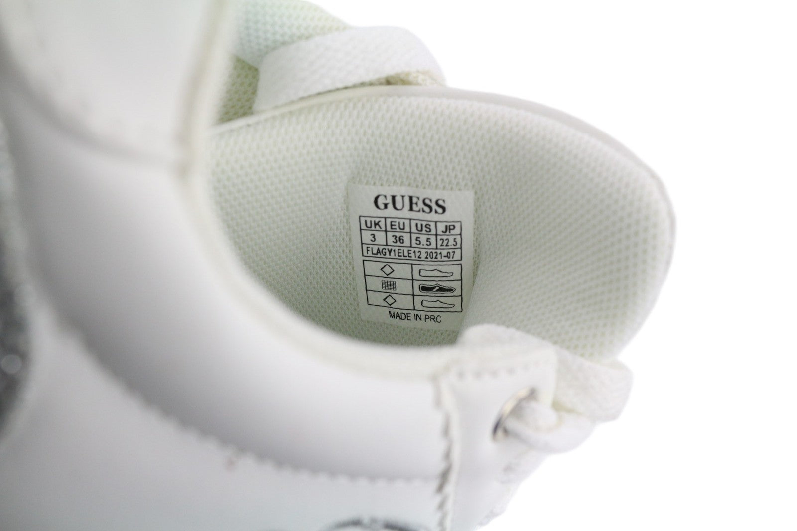 GUESS Women's Sneakers UK3 EU36 Light White Low Top Lace Up Side Logo