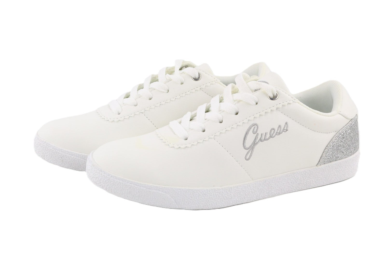GUESS Women's Sneakers UK3 EU36 Light White Low Top Lace Up Side Logo