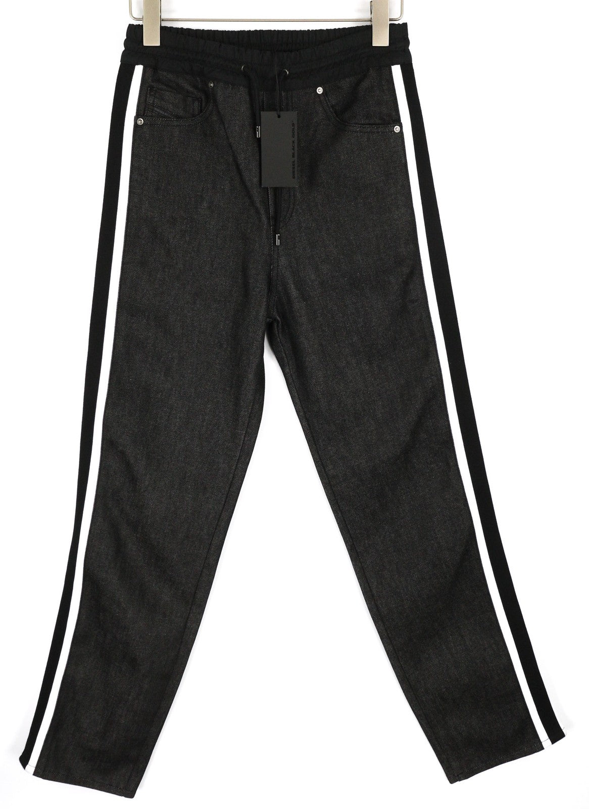 DIESEL BLACK GOLD 1766RIB Men's Jeans W26 Black Tapered Elastic Waist Logo