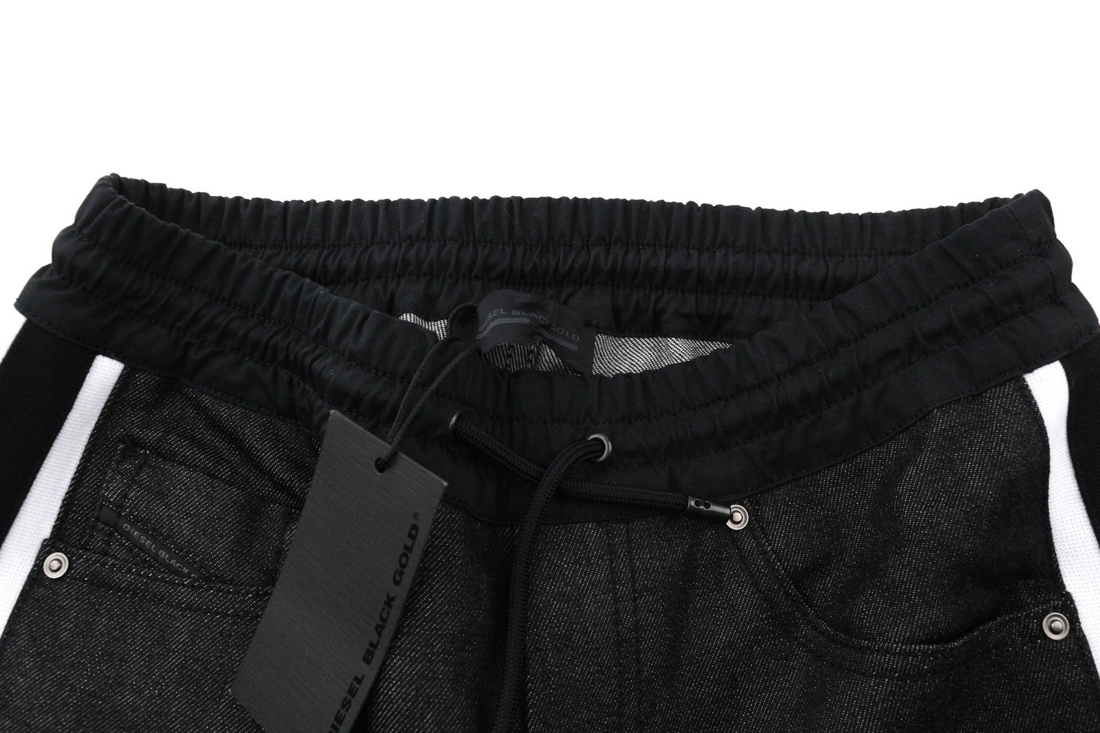 DIESEL BLACK GOLD 1766RIB Men's Jeans W26 Black Tapered Elastic Waist Logo