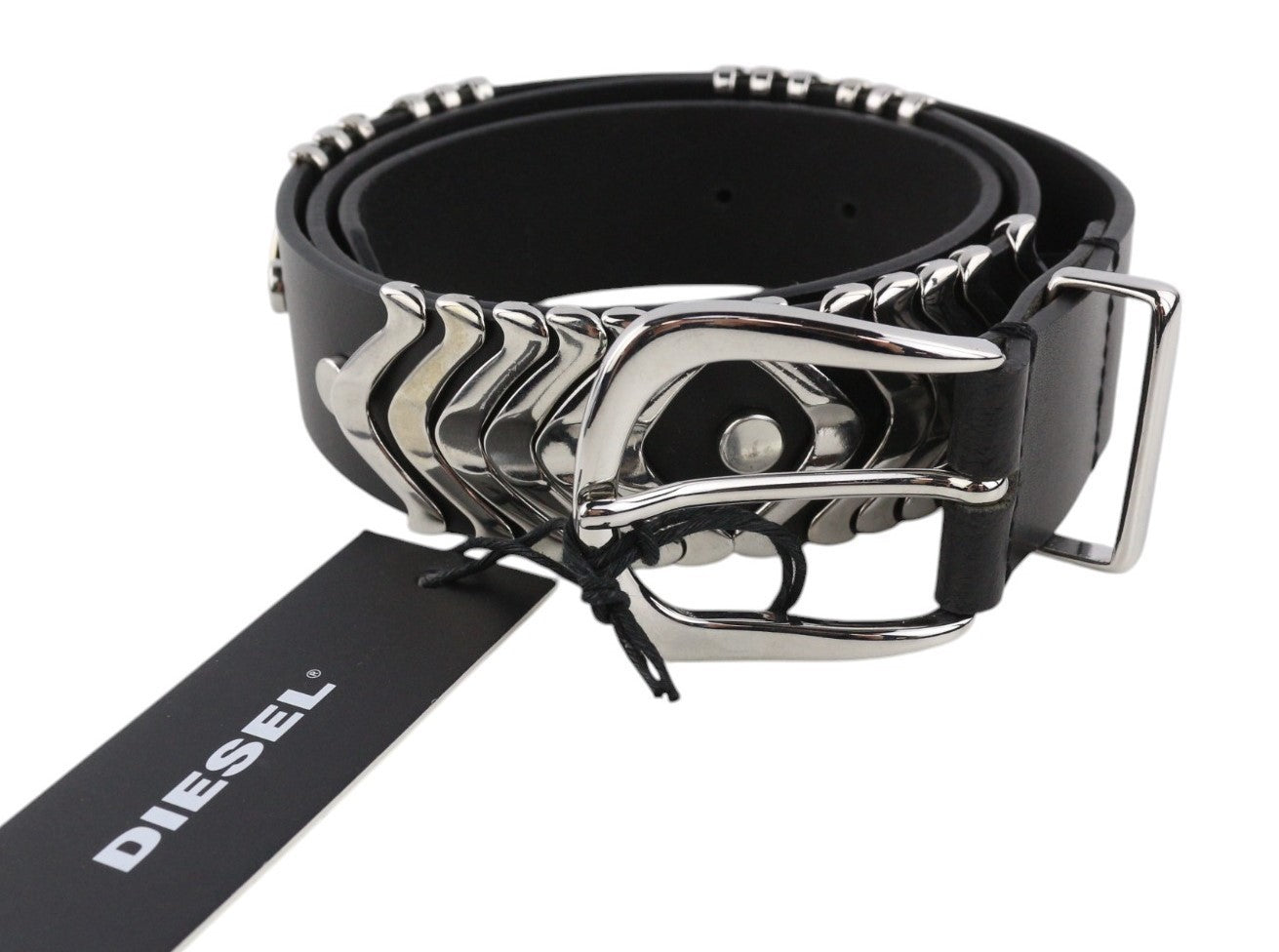 DIESEL D-Burny Women Belt 80 cm Black Leather Detailed Metal Buckle RRP180