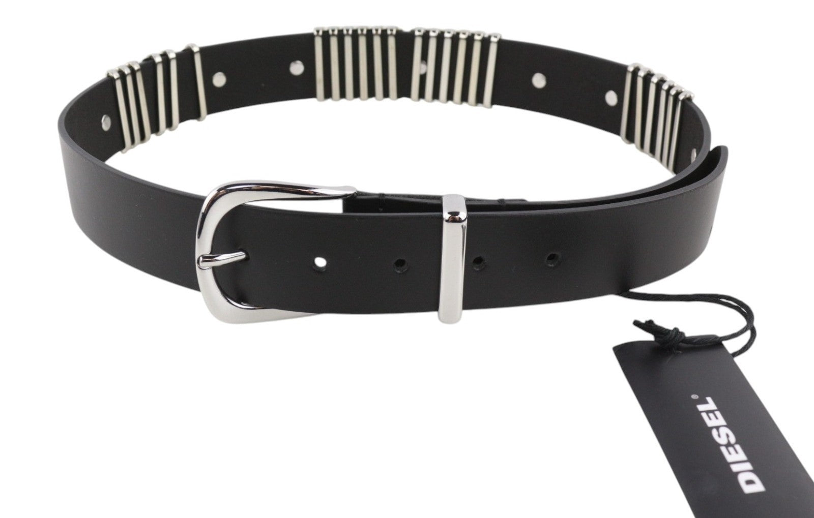 DIESEL D-Burny Women Belt 80 cm Black Leather Detailed Metal Buckle RRP180
