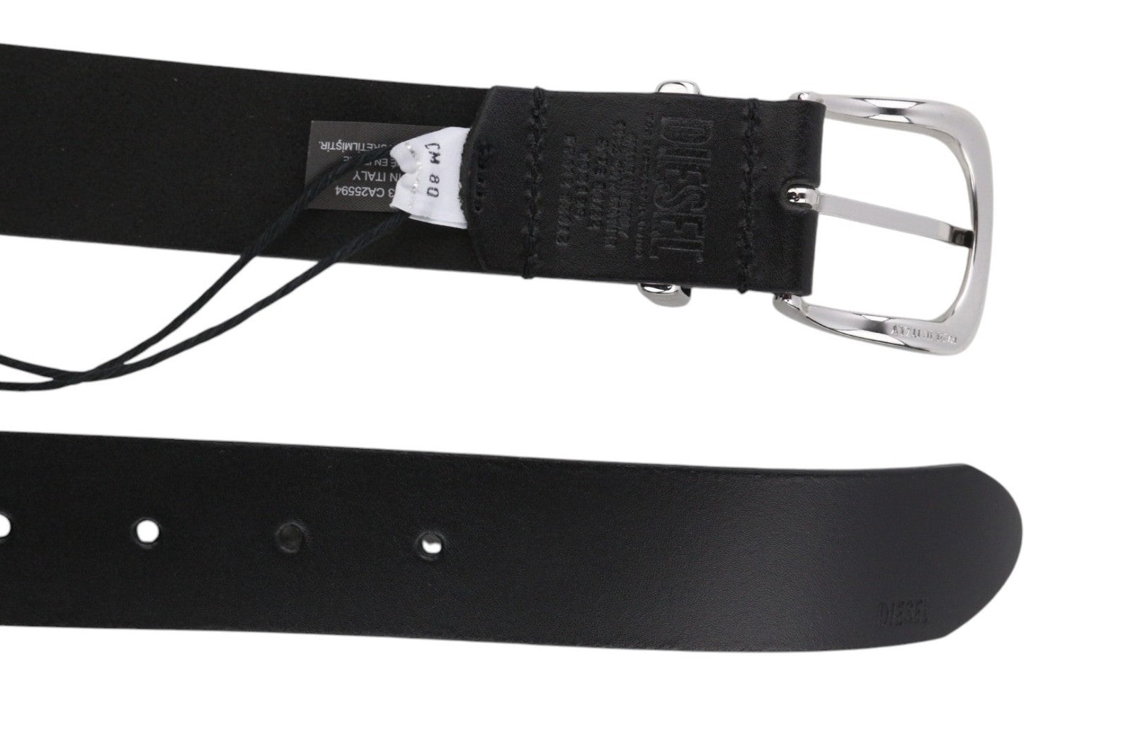 DIESEL D-Burny Women Belt 80 cm Black Leather Detailed Metal Buckle RRP180
