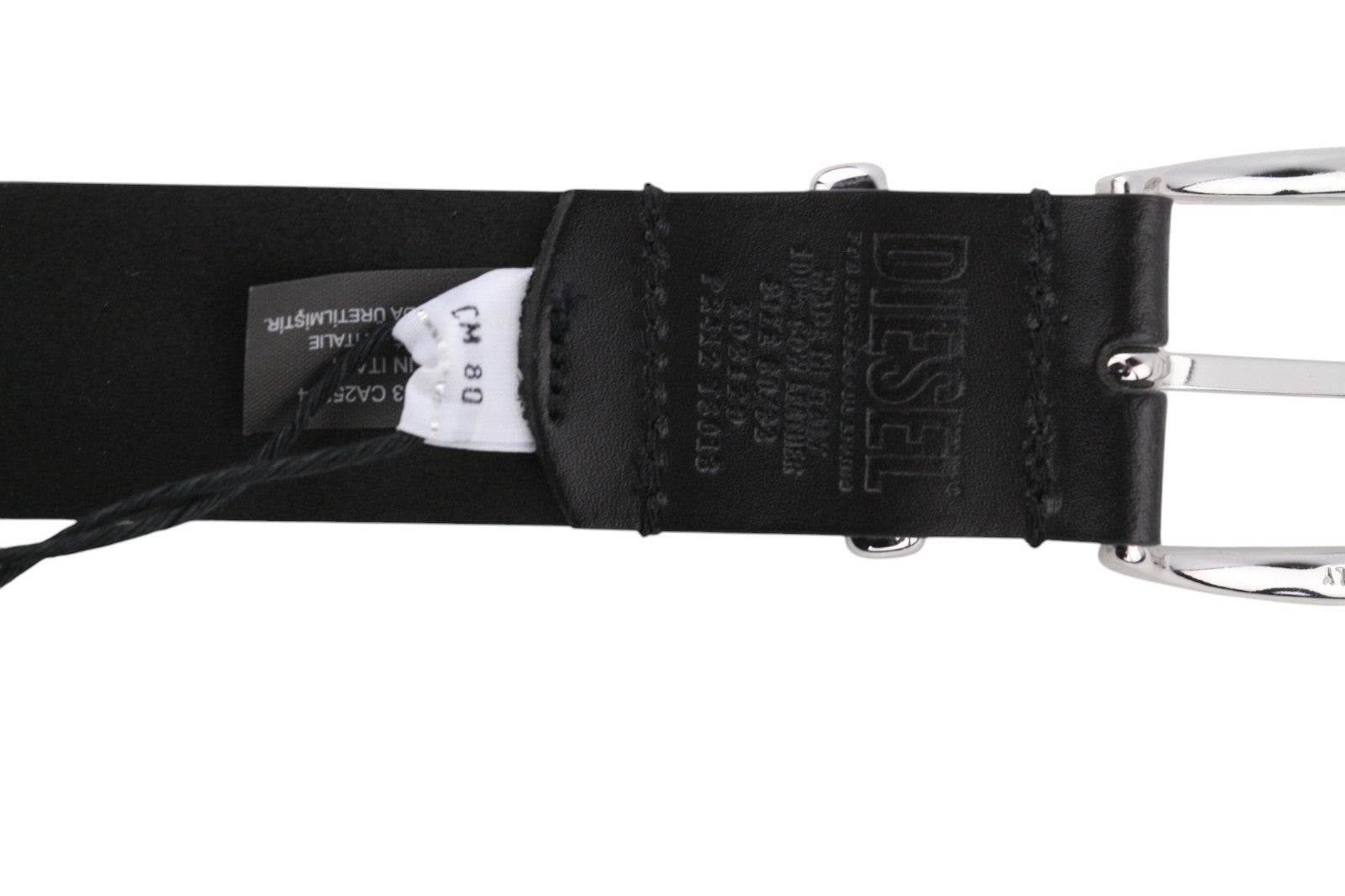 DIESEL D-Burny Women Belt 80 cm Black Leather Detailed Metal Buckle RRP180