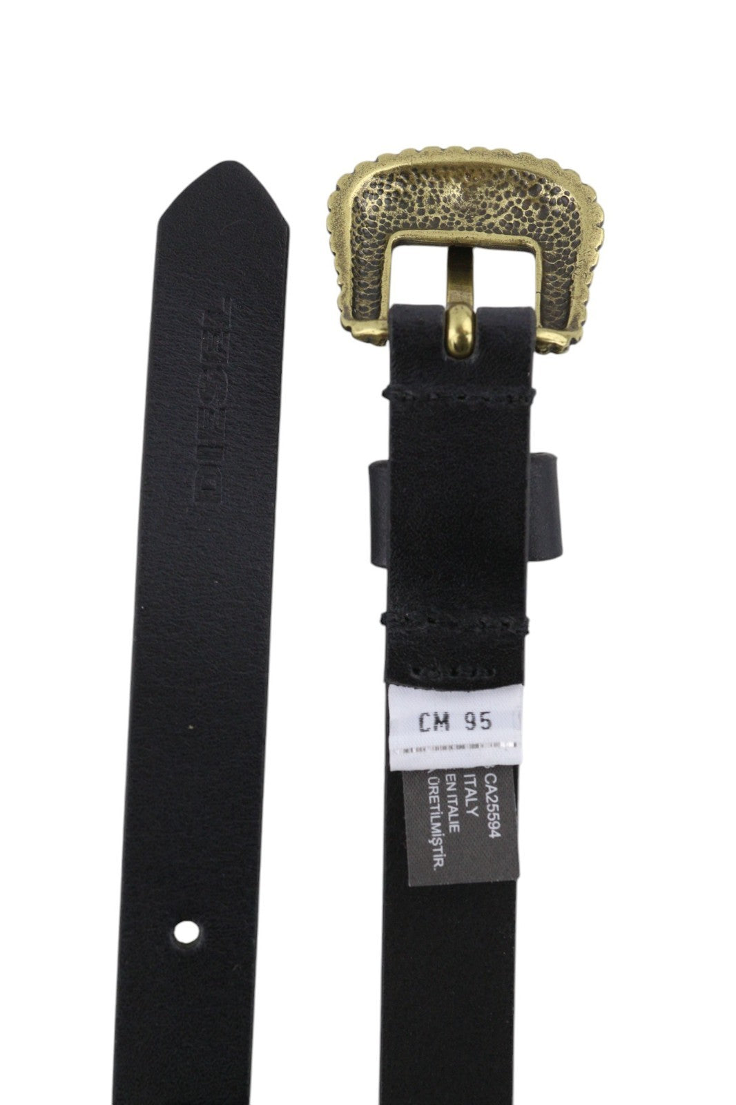 DIESEL B-Texy moteriškas diržas 95 cm juodas odinis plonas metalinė sagtis 