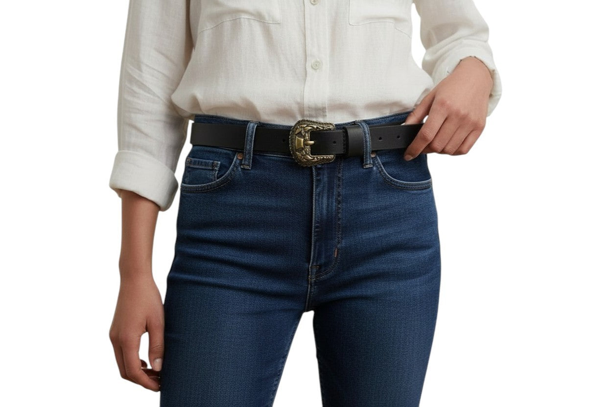 DIESEL B-Texy Women Belt 85 cm Black Leather Thin Strap Metal Buckle