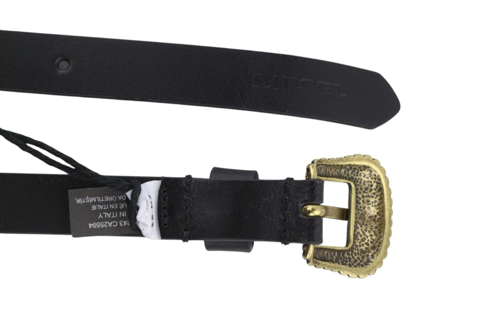 DIESEL B-Texy Women Belt 85 cm Black Leather Thin Strap Metal Buckle