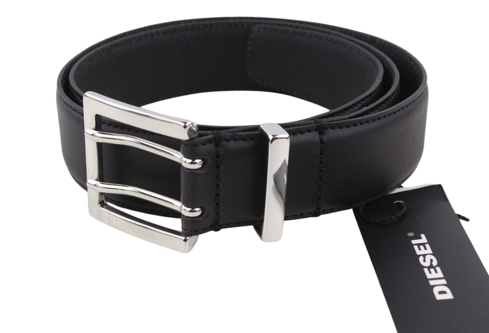 DIESEL B-Rock Men Belt 90 cm Black Leather Eyelet Detail Metal Buckled RRP80