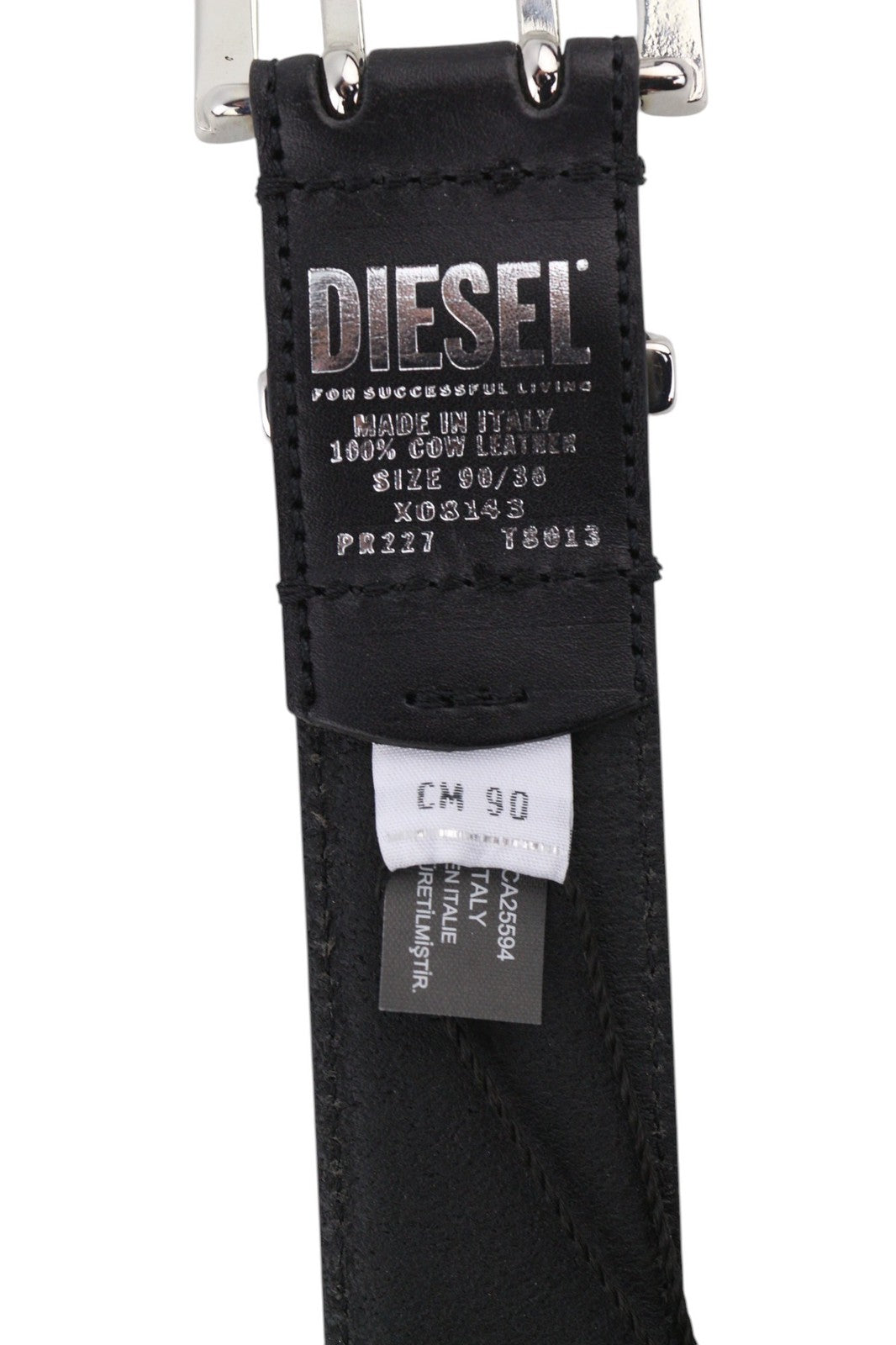 DIESEL B-Rock Men Belt 90 cm Black Leather Eyelet Detail Metal Buckled RRP80