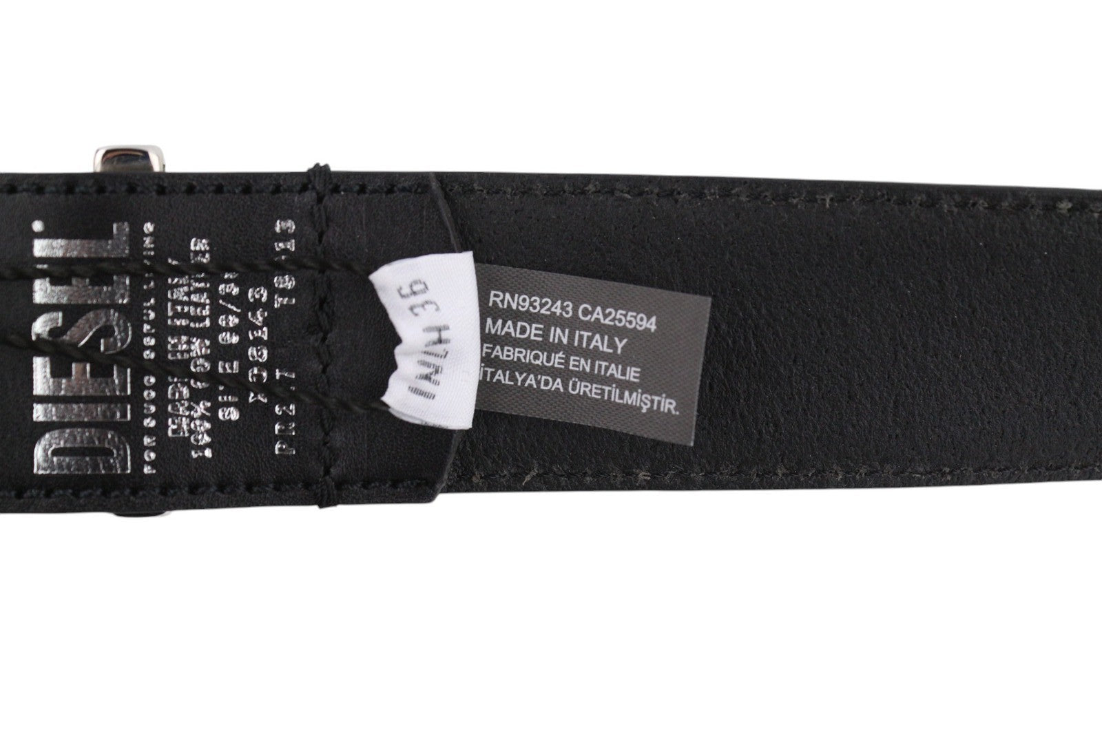 DIESEL B-Rock Men Belt 90 cm Black Leather Eyelet Detail Metal Buckled RRP80