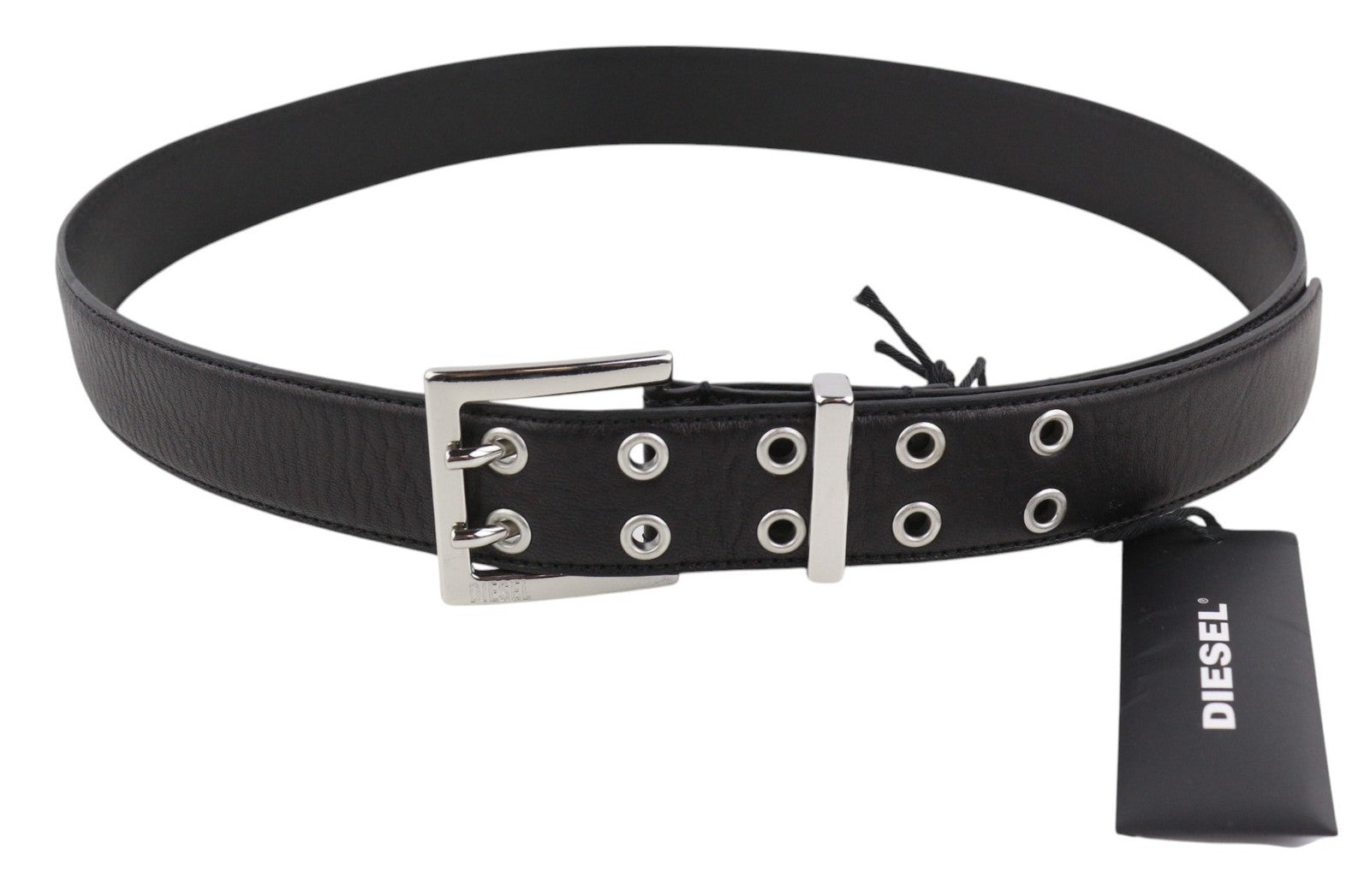 DIESEL B-Rock Men Belt 95 cm Black Leather Eyelet Detailed Metal Buckle RRP80