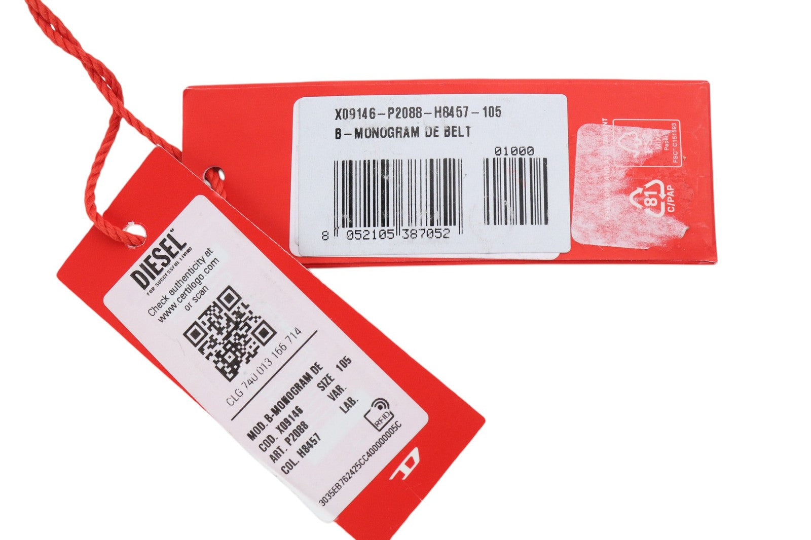 DIESEL B-Monogram Men Belt 105 cm Blue Red Leather Denim Print Buckled RRP150