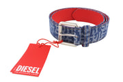 DIESEL B-Monogram Men Belt 105 cm Blue Leather Denim Logo Pattern Buckled RRP150