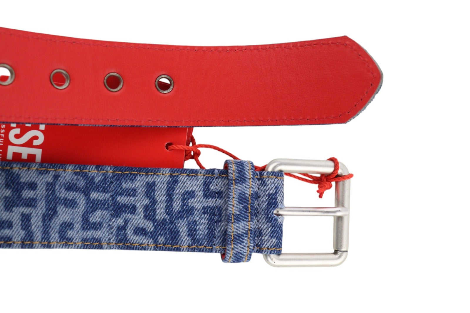 DIESEL B-Monogram Men Belt 105 cm Blue Leather Denim Logo Pattern Buckled RRP150