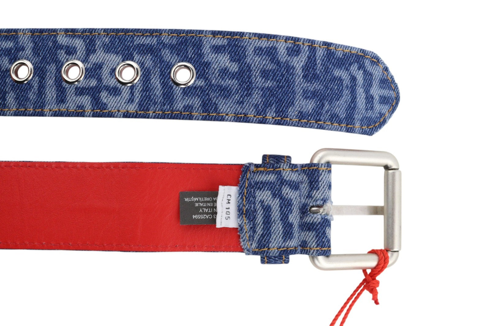 DIESEL B-Monogram Men Belt 105 cm Blue Leather Denim Logo Pattern Buckled RRP150